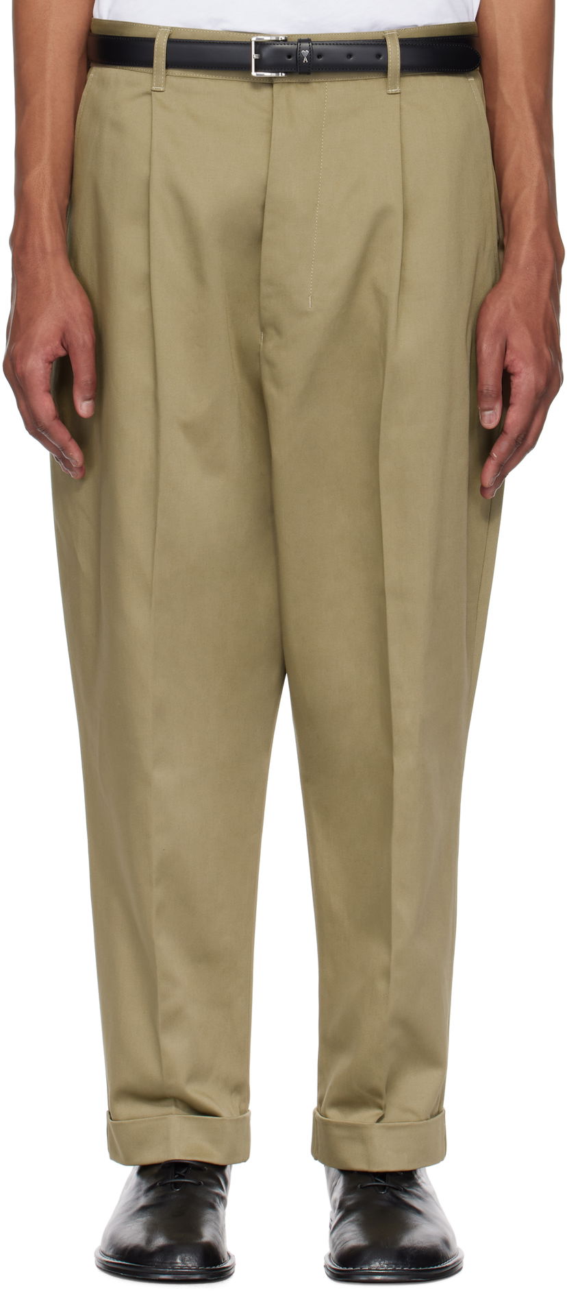 Byxor AMI AMI Paris Cotton Carrot Oversized Trousers Beige | HTR121.CO0103
