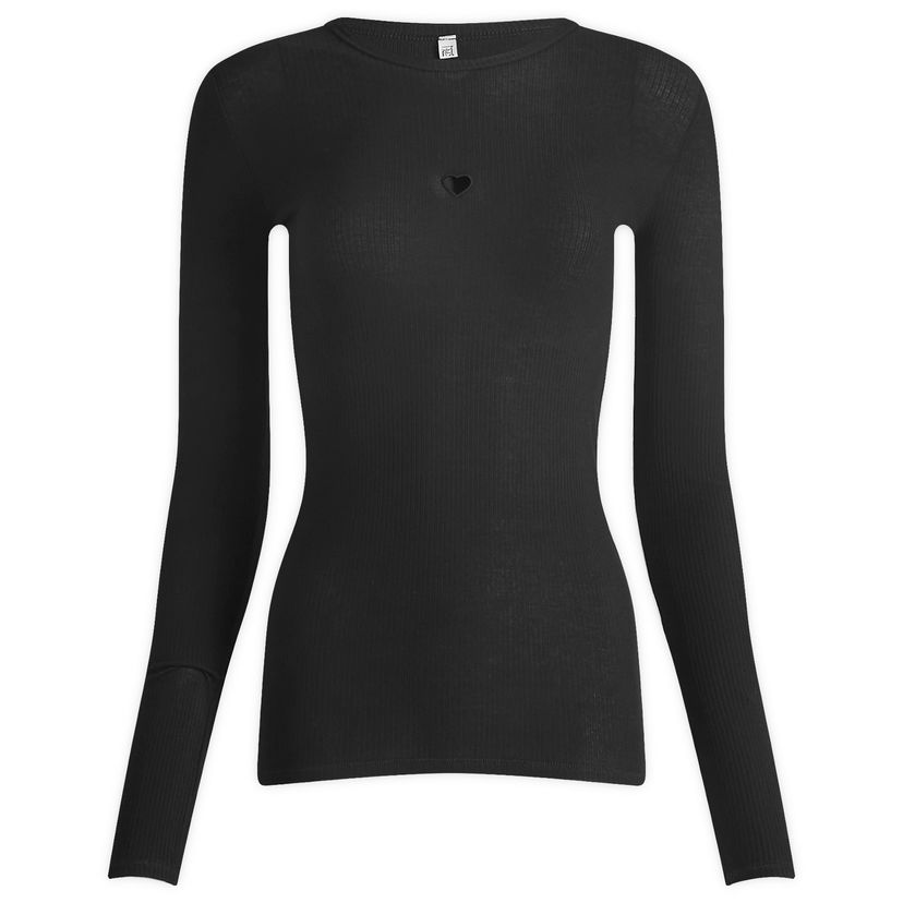 T-shirt Baserange Heart Cutout Ribbed Long Sleeve T-Shirt Svart | TOHLS-RB-000-Black