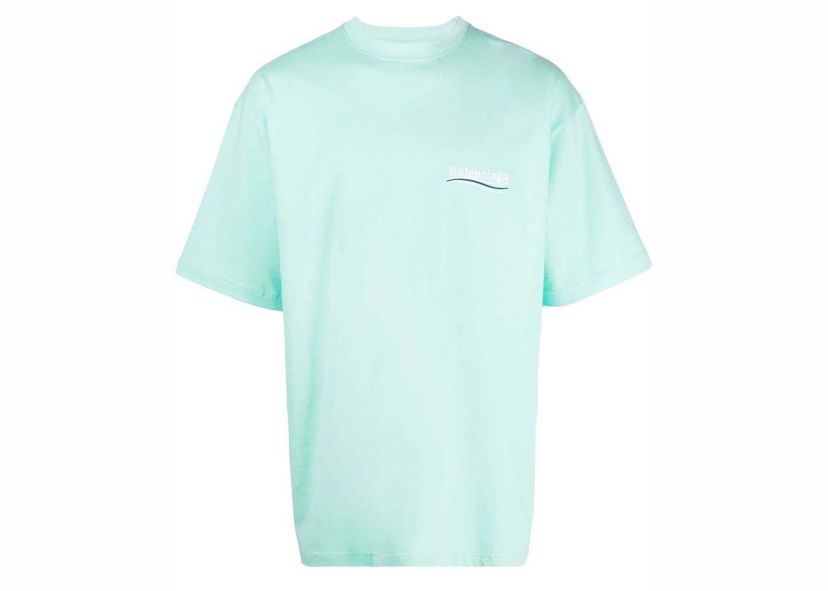 T-shirt Balenciaga Political Campaign Oversized Logo-Print T-shirt Mint Turkos | 641675TKVJ13461