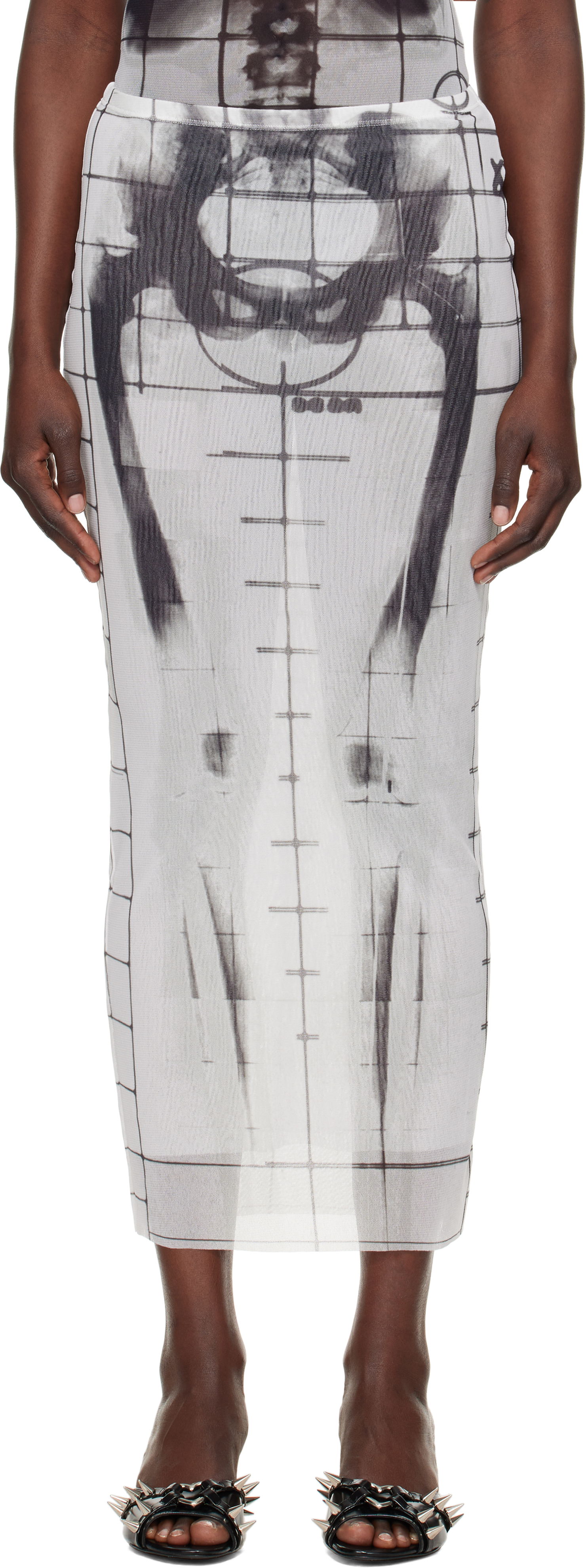 Kjol Jean Paul Gaultier Jean Paul Gaultier 'The Squeletor' Mesh Maxi Skirt Vit | 25/33-F-JU144-T580-0100, 0