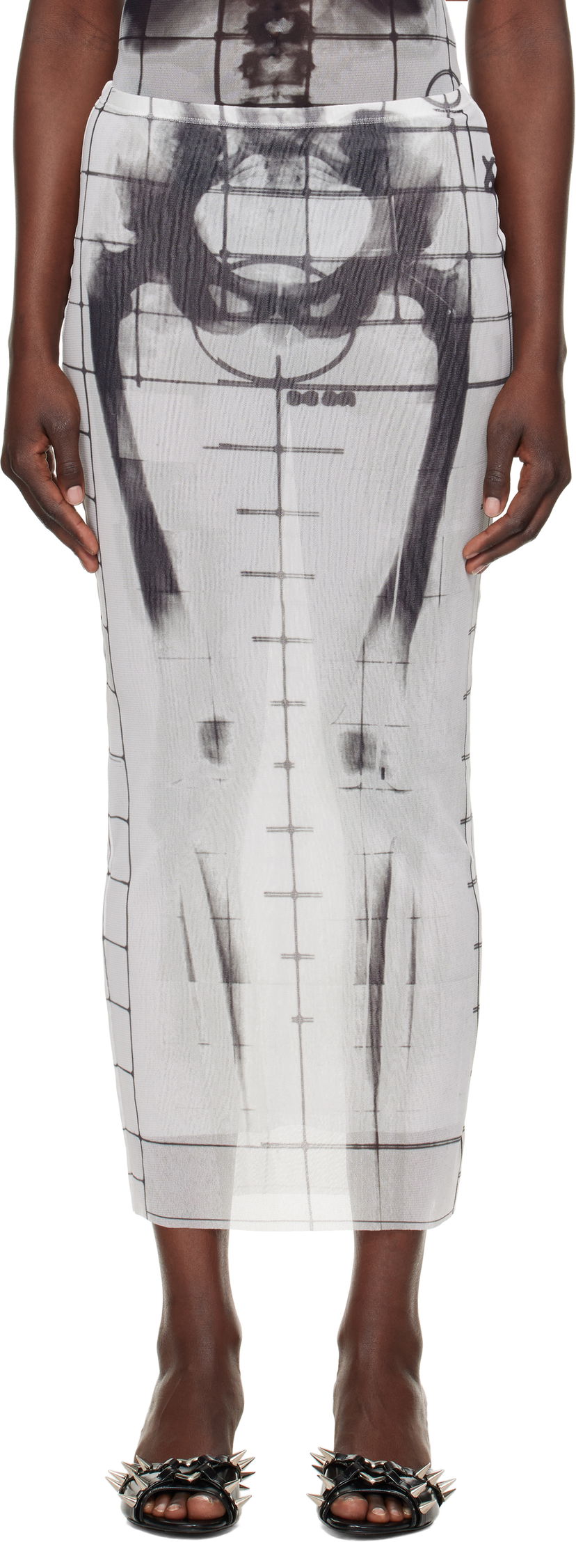 Kjol Jean Paul Gaultier Jean Paul Gaultier 'The Squeletor' Mesh Maxi Skirt Vit | 25/33-F-JU144-T580-0100