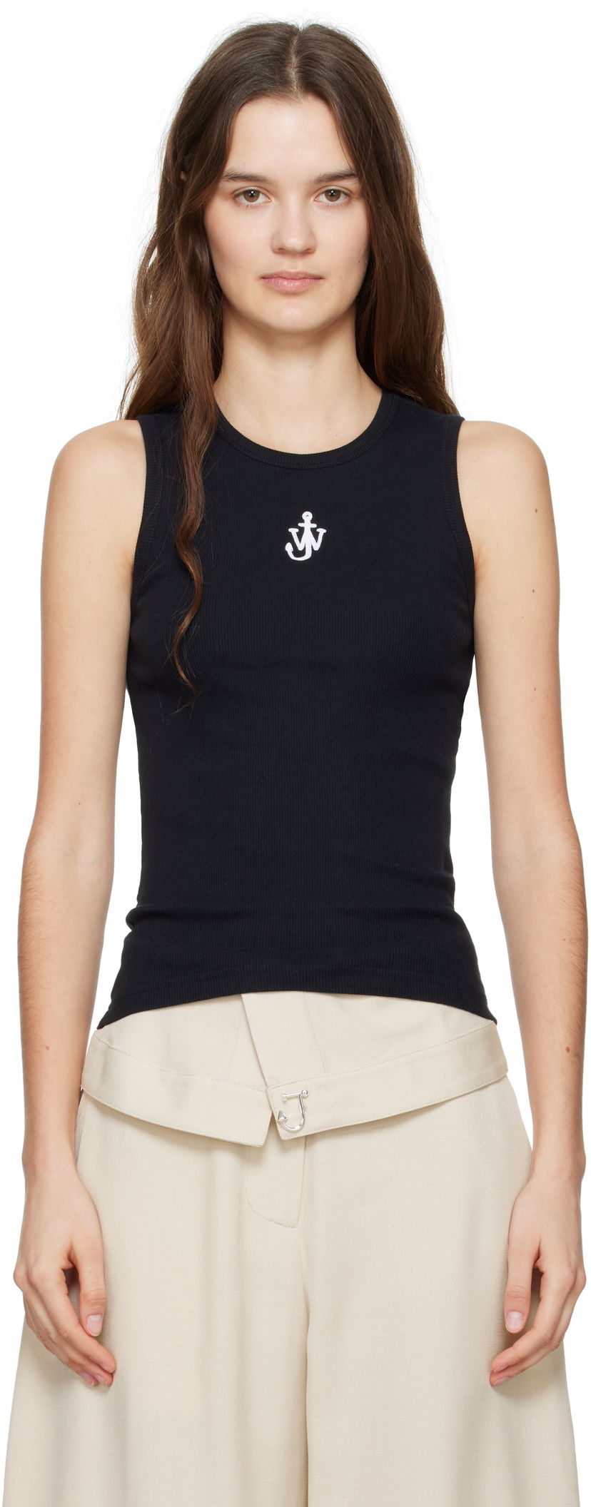 Linne JW Anderson JW Anderson Anchor Logo Ribbed Tank Top Svart | JO0248-PG1717