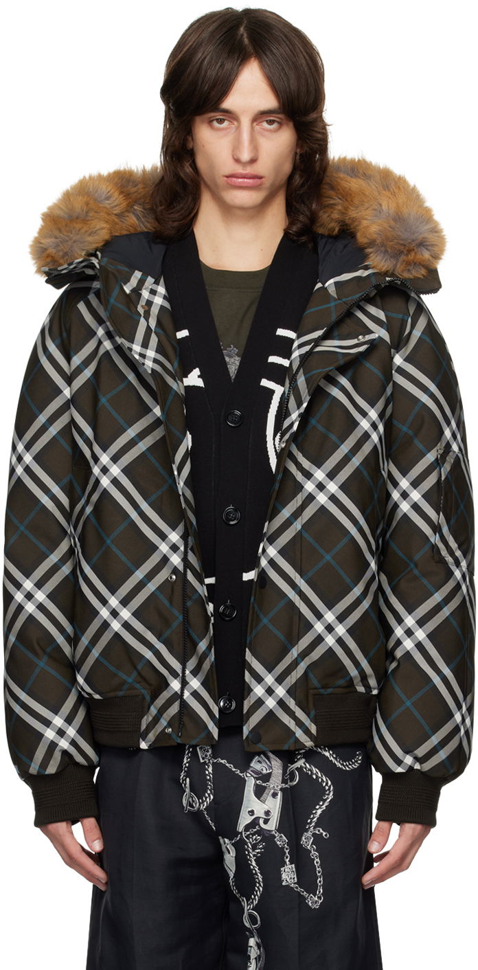 Bomberjacka Burberry Faux-Fur Trim Check Down Bomber Jacket Brun | 8091594, 0