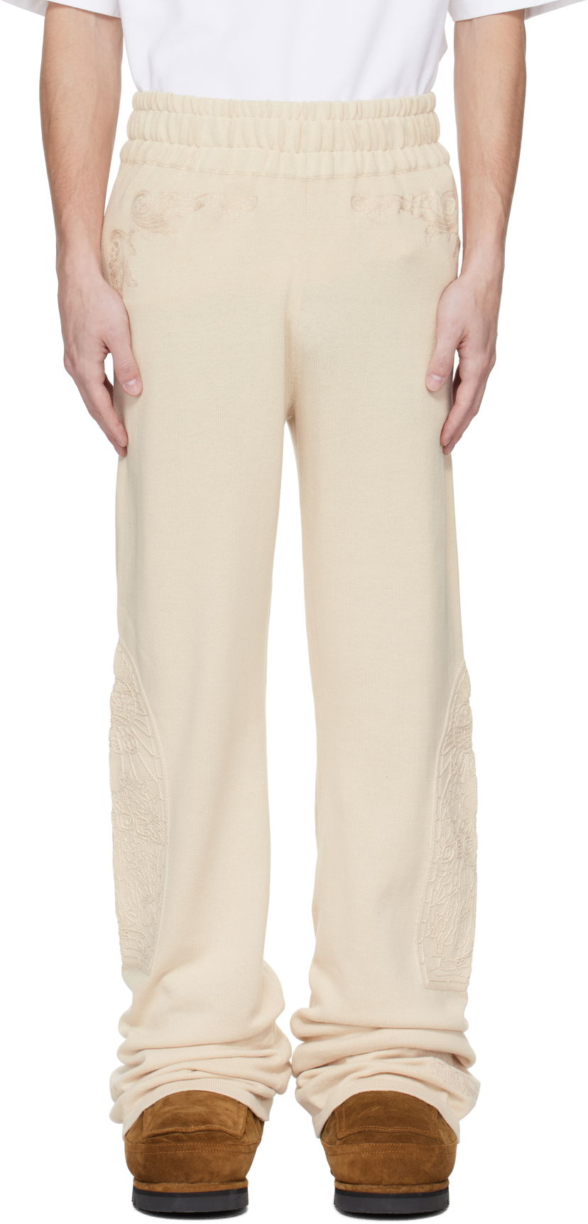 Träningsbyxor Who Decides War Who Decides War Low Stained Glass Embroidered Sweatpants Beige | 1120820022SS25