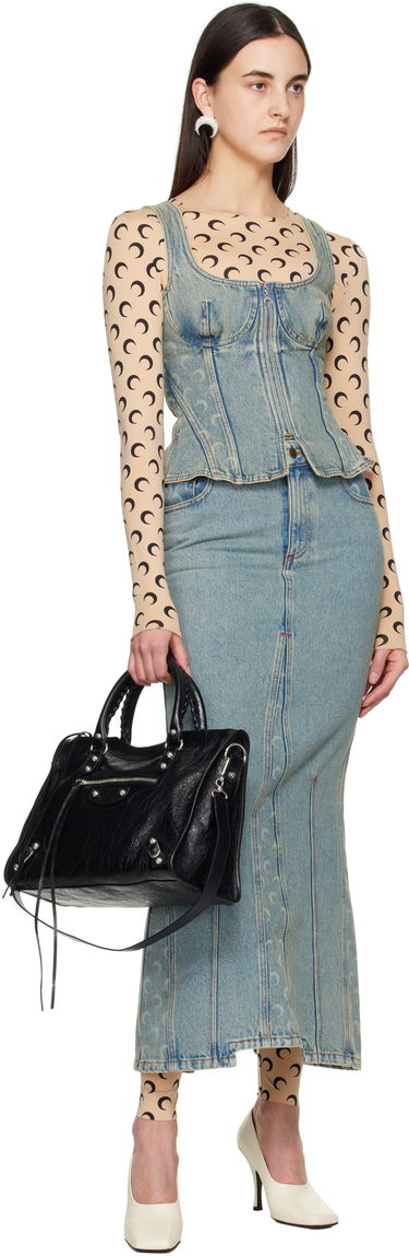 Kjol Marine Serre Marine Serre Moon Laser Denim Maxi Skirt Blå | WSK074A CDEN0003, 3