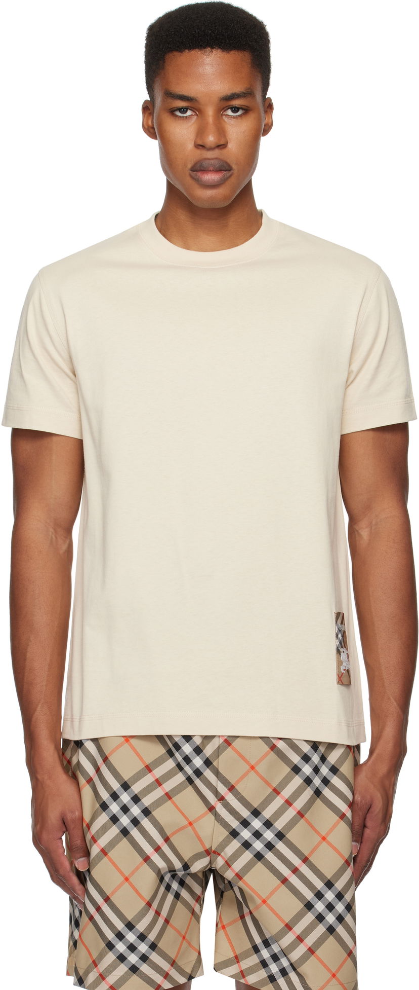 T-shirt Burberry Check Label Cotton T-Shirt Beige | 8103508