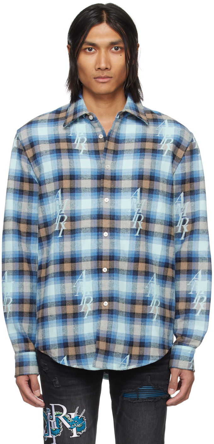 Skjorta AMIRI Staggered Plaid Shirt Blå | PS24MSL004