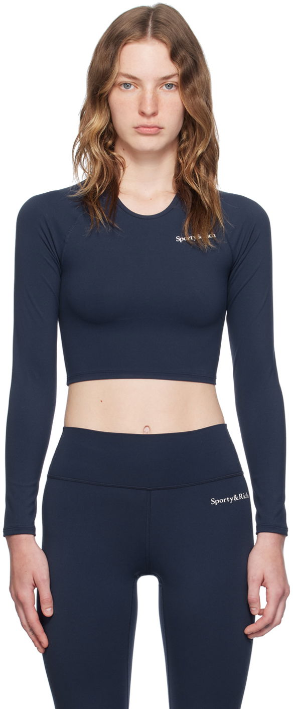 T-shirt Sporty & Rich Navy Printed Logo Top Mörkblå | TO036S403SN