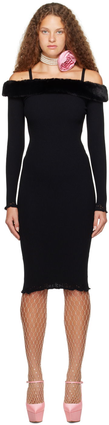 Klä Blumarine Blumarine Faux-Fur Trim Midi Dress Svart | A322A384B