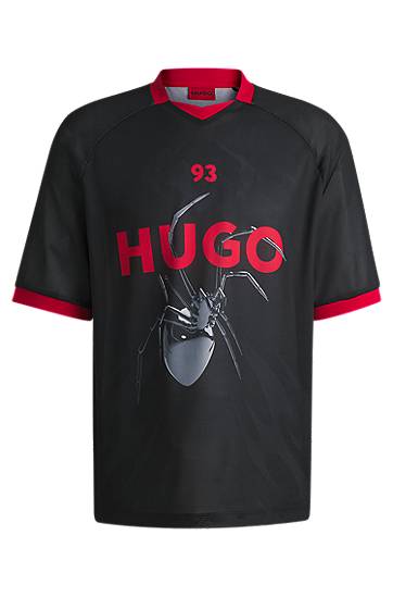 T-shirt BOSS HUGO Relaxed-Fit Football T-Shirt with Spider Print Svart | 50531299
