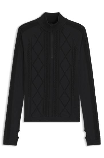 Sweater BOSS Ski zip-neck base-layer top with diamond pattern knit and thumbholes Svart | 50544394, 0
