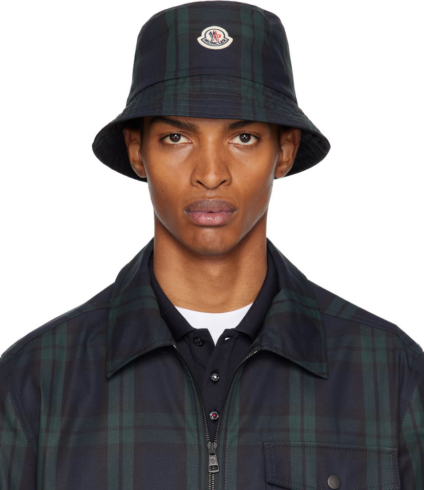 Hatt Moncler Moncler Reversible Black Watch Tartan Bucket Hat Mörkblå | K20913B00027M7661