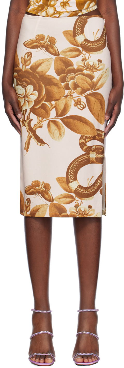 Kjol Miaou Miaou Moni Floral Print Midi Skirt Beige | 4005SCREDN
