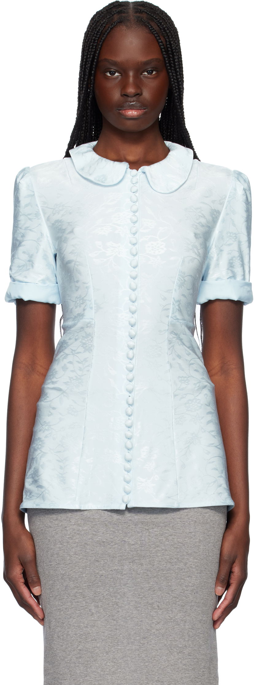 Skjorta Jil Sander Jil Sander Fluid Viscose Jacquard Blouse Blå | J03NF0001_J20297