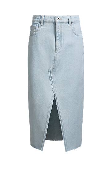 Kjol BOSS Denim Midi Skirt with Frayed Hem Blå | 50534746