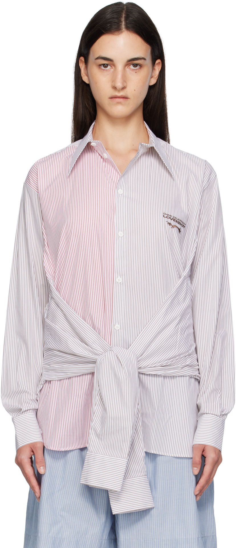 Skjorta Charles Jeffrey Loverboy Charles Jeffrey LOVERBOY Long Sleeve Striped Split-Panel Tie-Front Button-Up Shirt Flerfärgad | 52070402