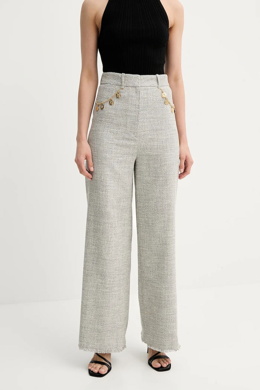 Byxor Nanushka Nanushka ALANDRA High-Waist Wide-Leg Pants Grå | NW25SSPA30399