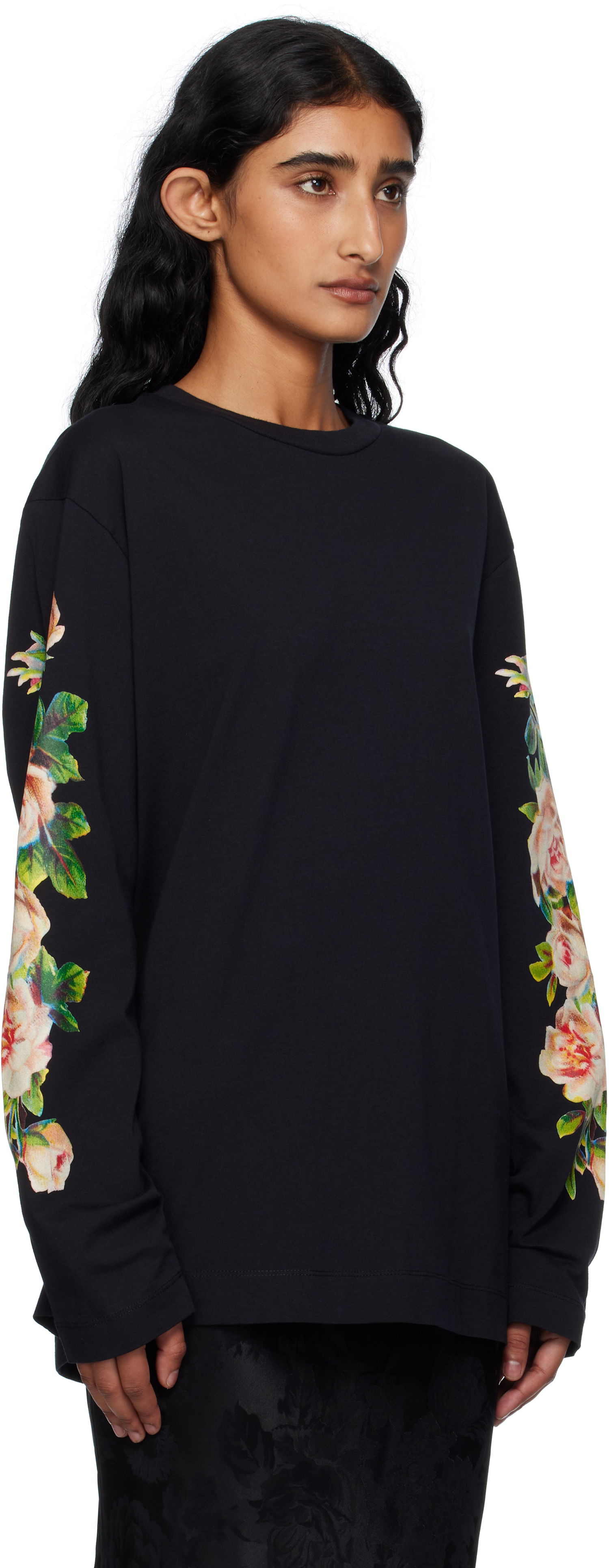 T-shirt Simone Rocha Simone Rocha Rose Bouquet Long Sleeve T-shirt Svart | 5194P52-W 0569, 1