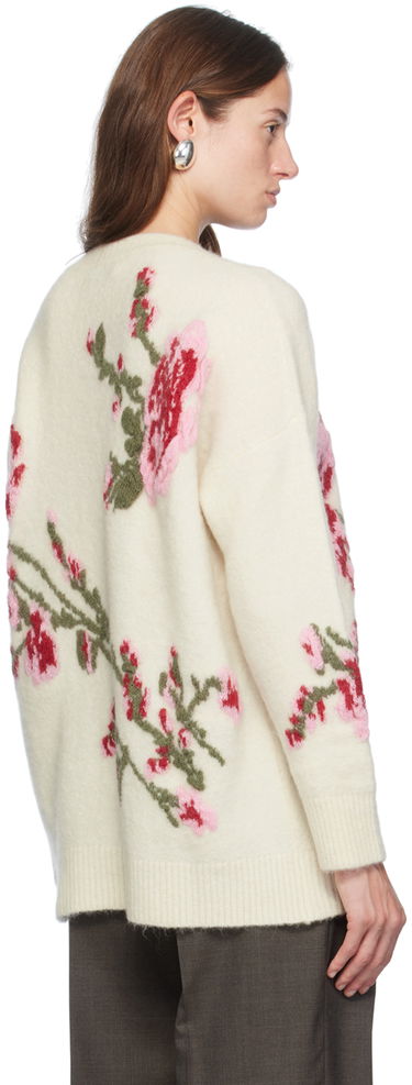 Sweater Blumarine Blumarine Jacquard Rose Crewneck Sweater Vit | A422M490A, 2