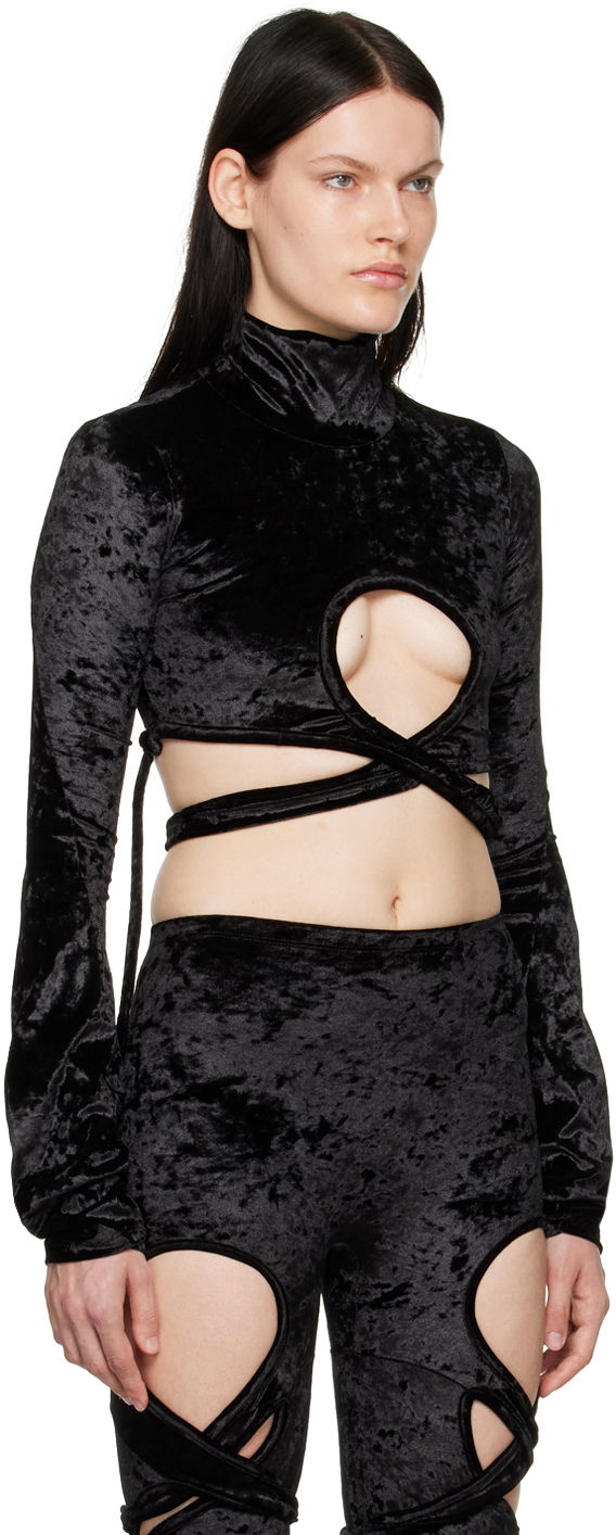 Crop top Ottolinger Ottolinger Velvet Wrap Turtleneck Top Svart | 401701, 1