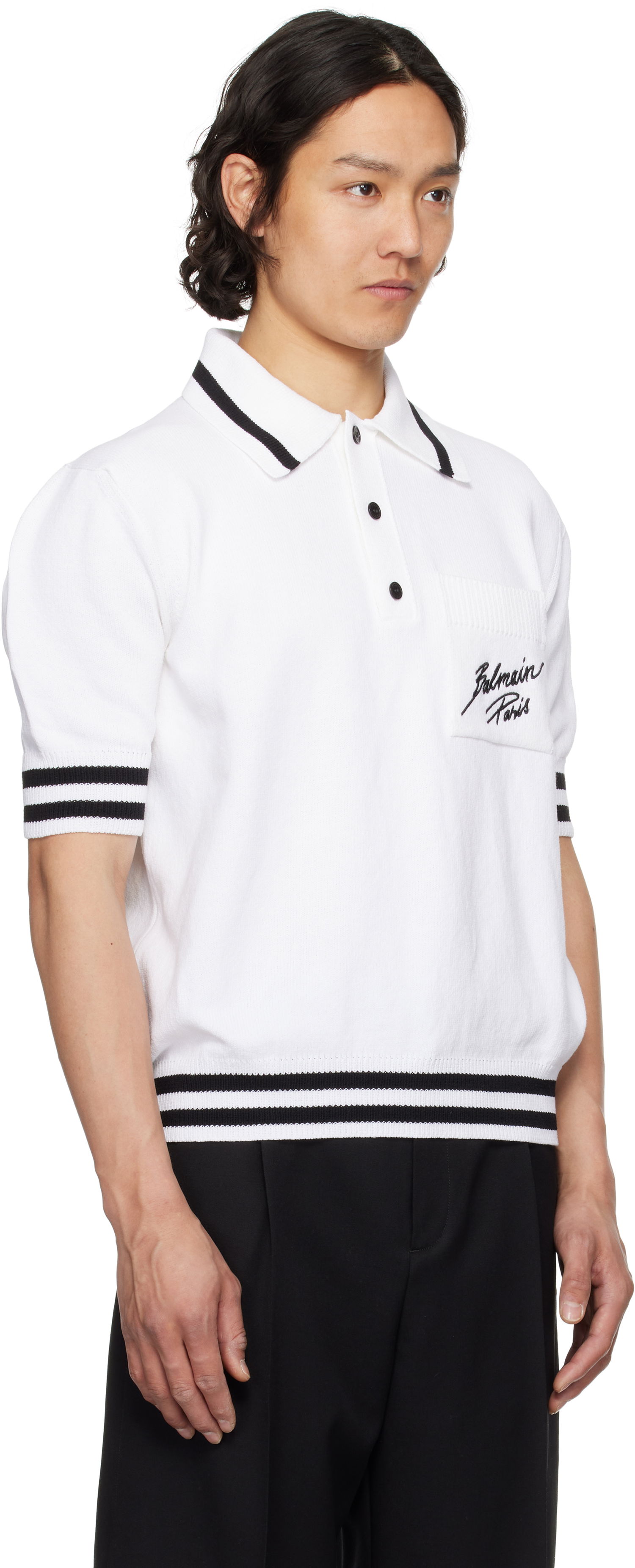 Polotröja Balmain Balmain Logo Knit Polo Vit | EH0GB046KI49, 1