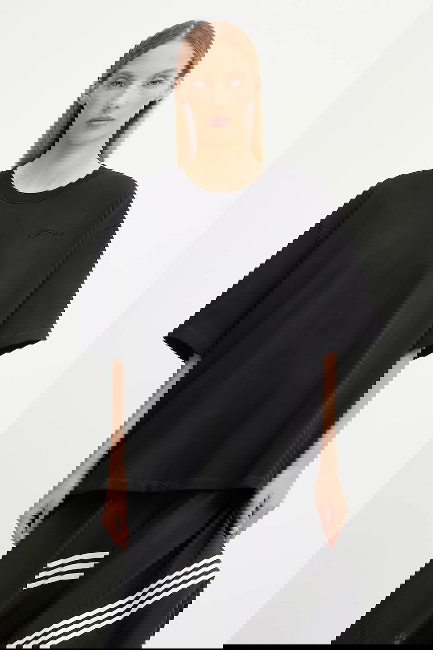 T-shirt GANNI GANNI Heavy Cotton Drop Shoulder Open Back T-Shirt Svart | T4168, 0