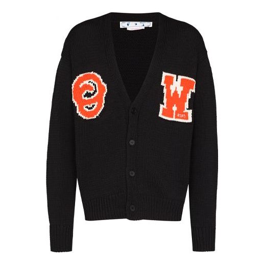 Sweater Off-White Off-White Logo Intarsia V-Neck Knit Cardigan Svart | OMHB014C99KNI0011020