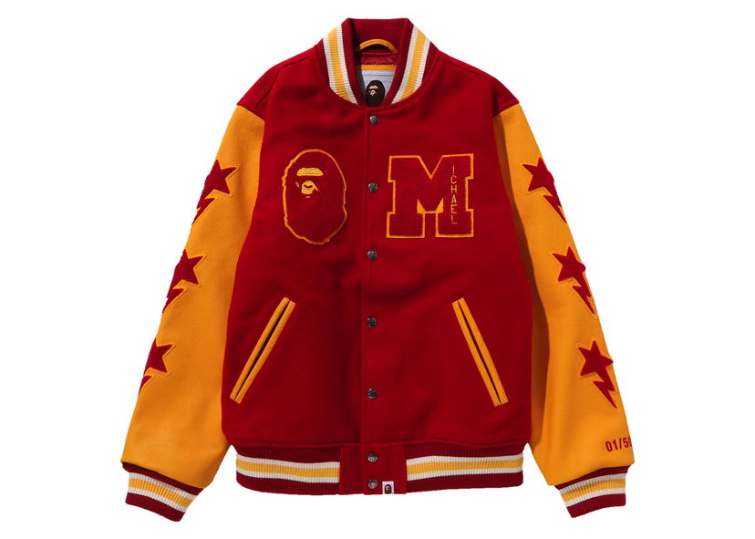 Jacka BAPE BAPE x Michael Jackson Varsity Jacket Red Röd | 1J73-141-906