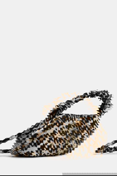 Handväska GANNI Leather Bou Bag Mini Leopard Print with Braided Handle Flerfärgad | A6948, 1