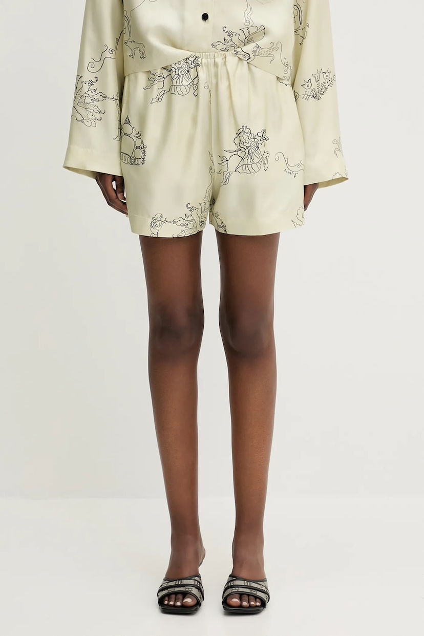 Shorts Nanushka Nanushka Dylla High-Waist Silk Shorts Beige | NW25SSST31550