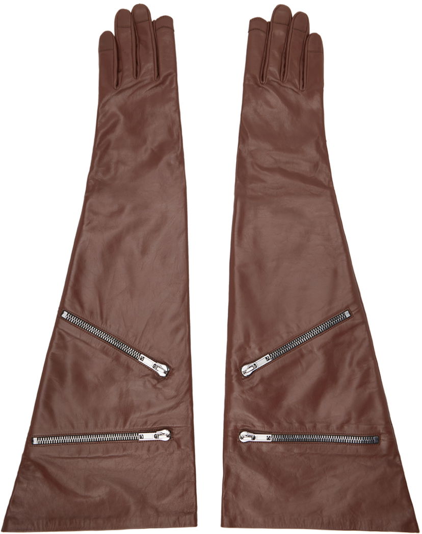 Handskar Rick Owens Porterville Gauntlets Leather Gloves With Zips Brun | RR02D6456 LSU
