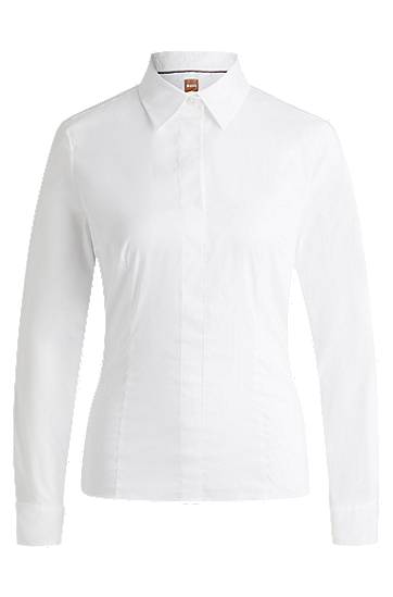 Skjorta BOSS Slim Fit Cotton Blend Blouse Vit | 50499433