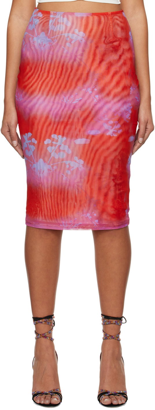 Kjol Miaou Miaou Verona Printed Mesh Midi Skirt Röd | 4027PM2RGM