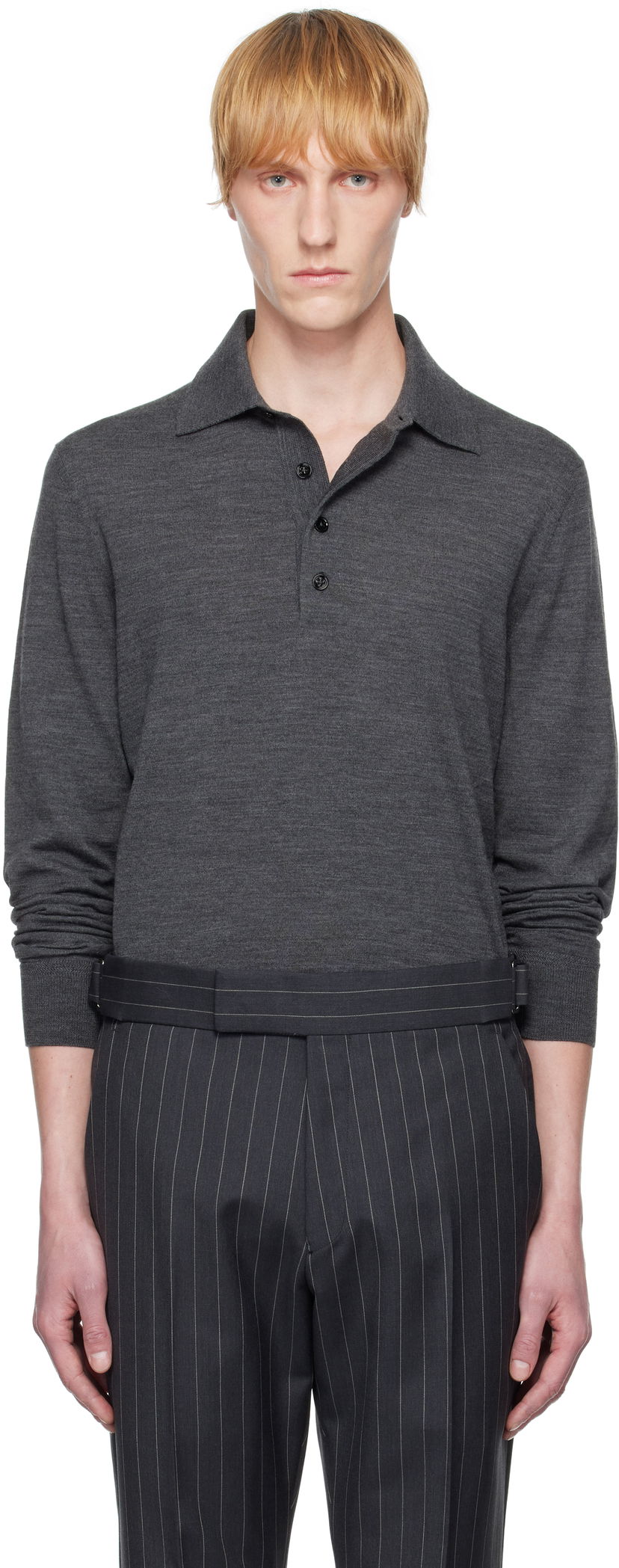 Polotröja Tom Ford TOM FORD Fine Gauge Wool Polo Grå | KPL003-YMW070S25