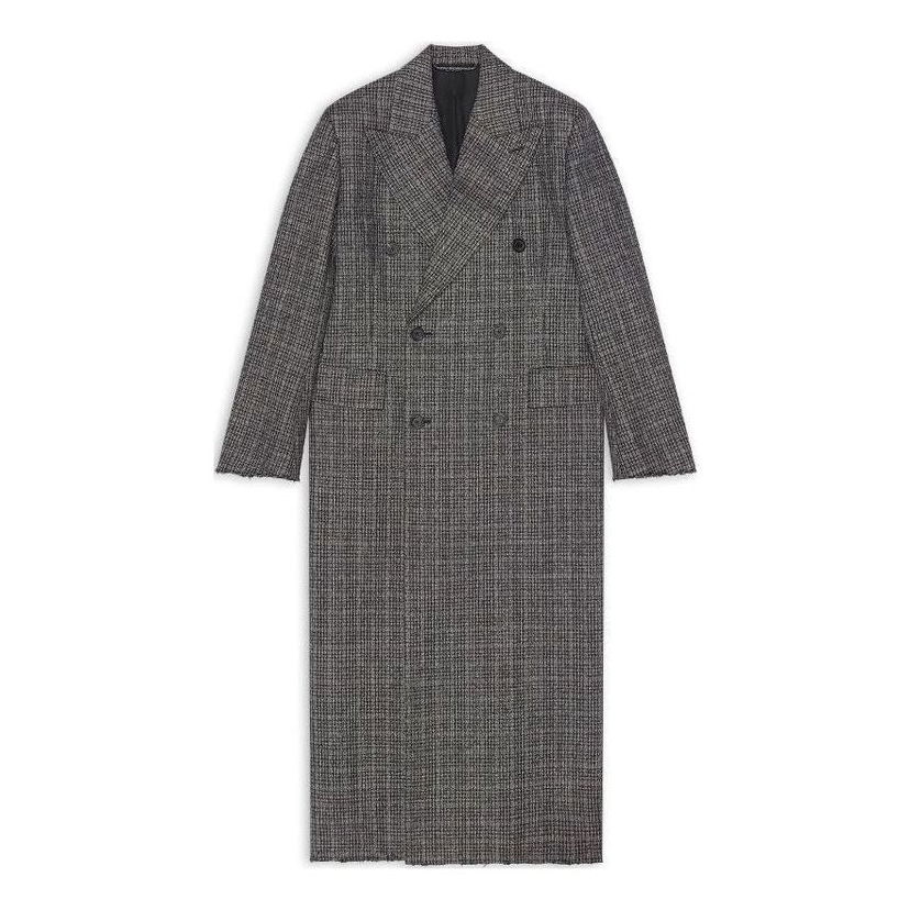 Rockar Balenciaga Double Breasted Check Coat Grå | 704488TMU021070