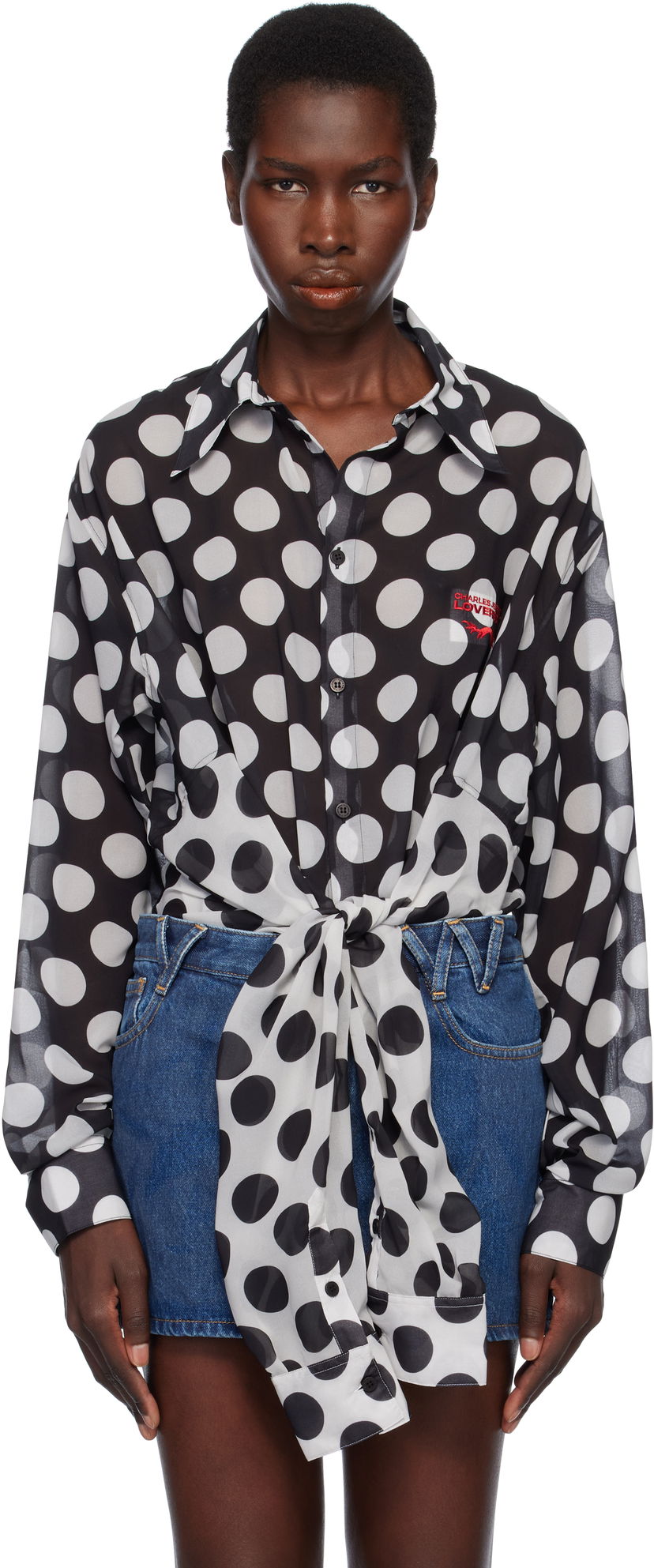 Skjorta Charles Jeffrey Loverboy Charles Jeffrey LOVERBOY Polka Dot Tie-Front Blouse Svart | 54070301