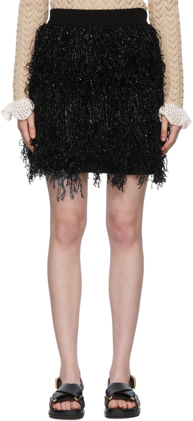 Kjol JW Anderson Merino Wool Fringe Mini Skirt Svart | KW0623-YN0008