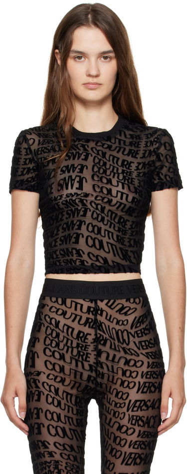 T-shirt Versace Versace Jeans Couture Tulle Flock Liquify T-Shirt Svart | E79HAH602_EJS490, 0