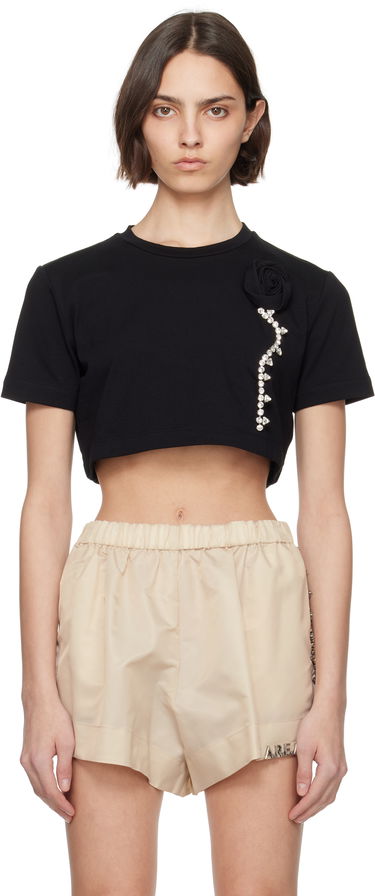 T-shirt Area AREA Crystal Rosette Cropped T-Shirt Svart | SS25AWTS0028FA02, 0