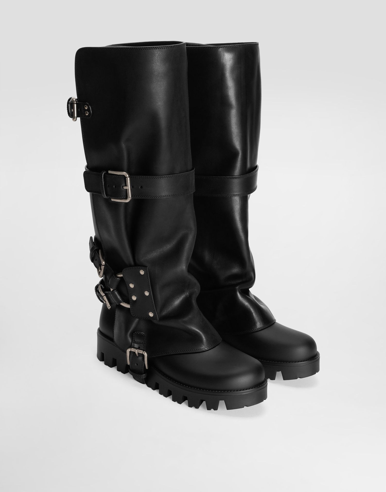 Tillbehör Dolce & Gabbana Dolce & Gabbana Calfskin & Rubber Buckle Knee-High Boots Svart | CU1288AX8728B956, 1