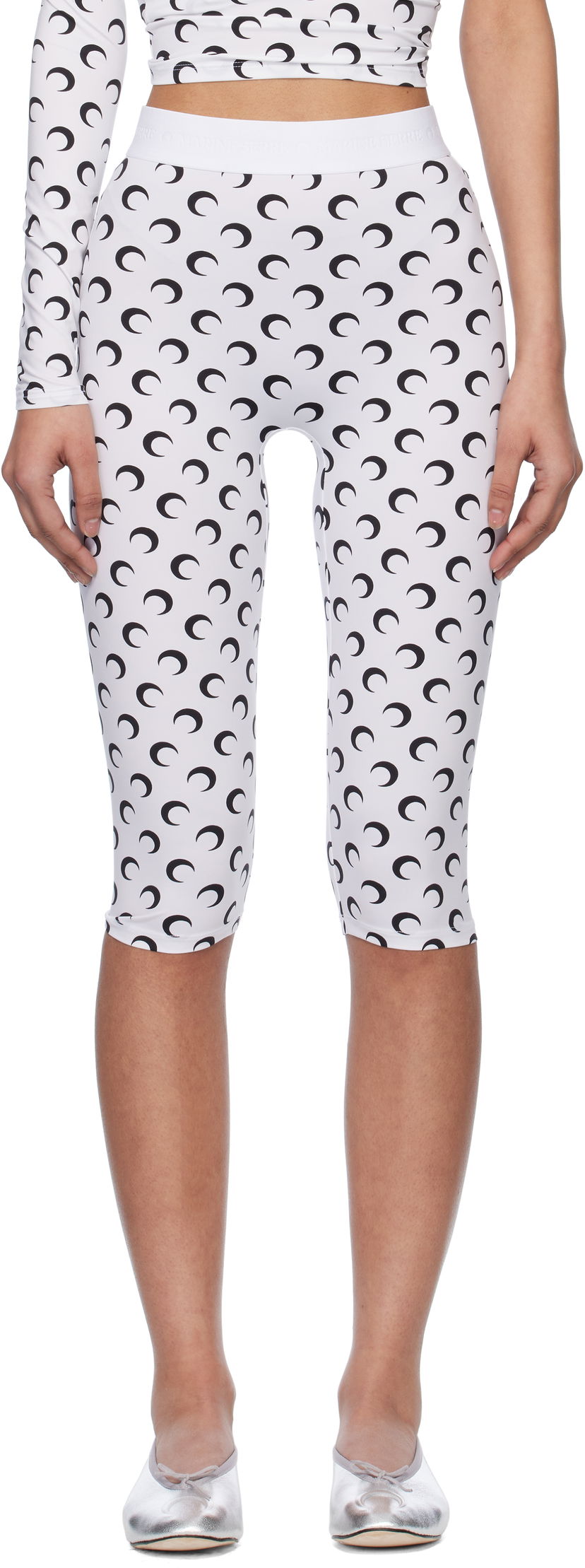 Damasker Marine Serre Marine Serre Moon Print Jersey Capri Leggings Vit | WPA157A CJER0001