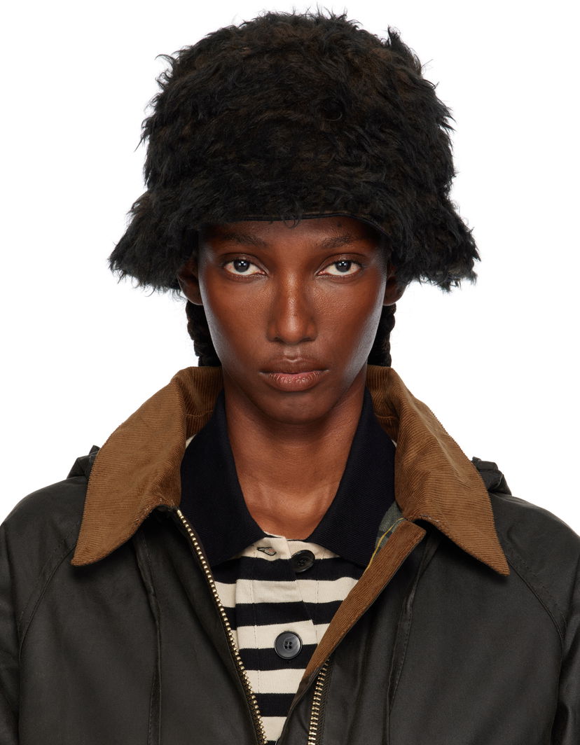 Hatt OUR LEGACY Shaggy Faux-Fur Logo Hardware Bucket Hat Svart | A4258BOB
