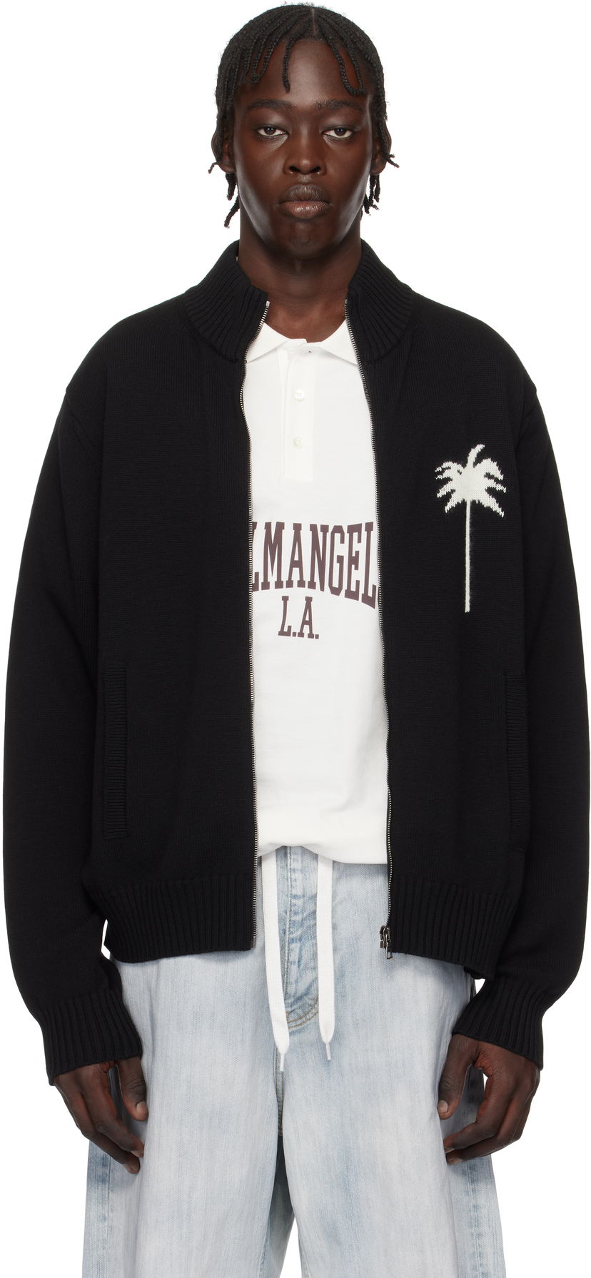 Sweater Palm Angels Knit Track Jacket With Embroidered Logo Svart | PMHA061S25KNI0011003