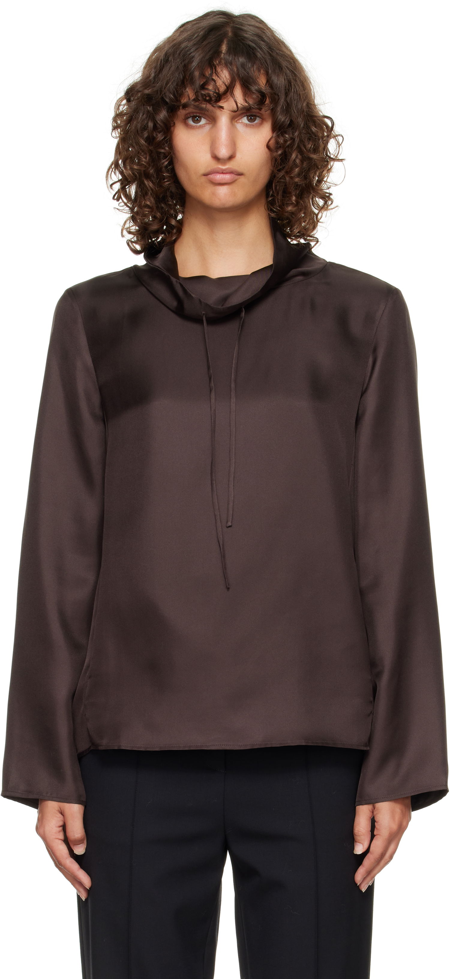 Skjorta Loulou de Saison Loulou de Saison Cyna Silk Cowl Neck Blouse Brun | CYNA, 0