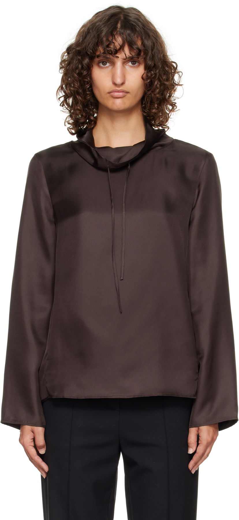 Skjorta Loulou de Saison Loulou de Saison Cyna Silk Cowl Neck Blouse Brun | CYNA