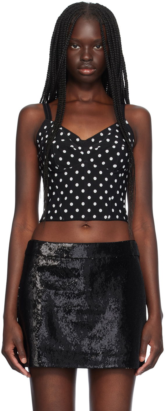 Linne Dolce & Gabbana Dolce&Gabbana Polka Dot Marquisette Top Svart | F7AB7T FSUBG