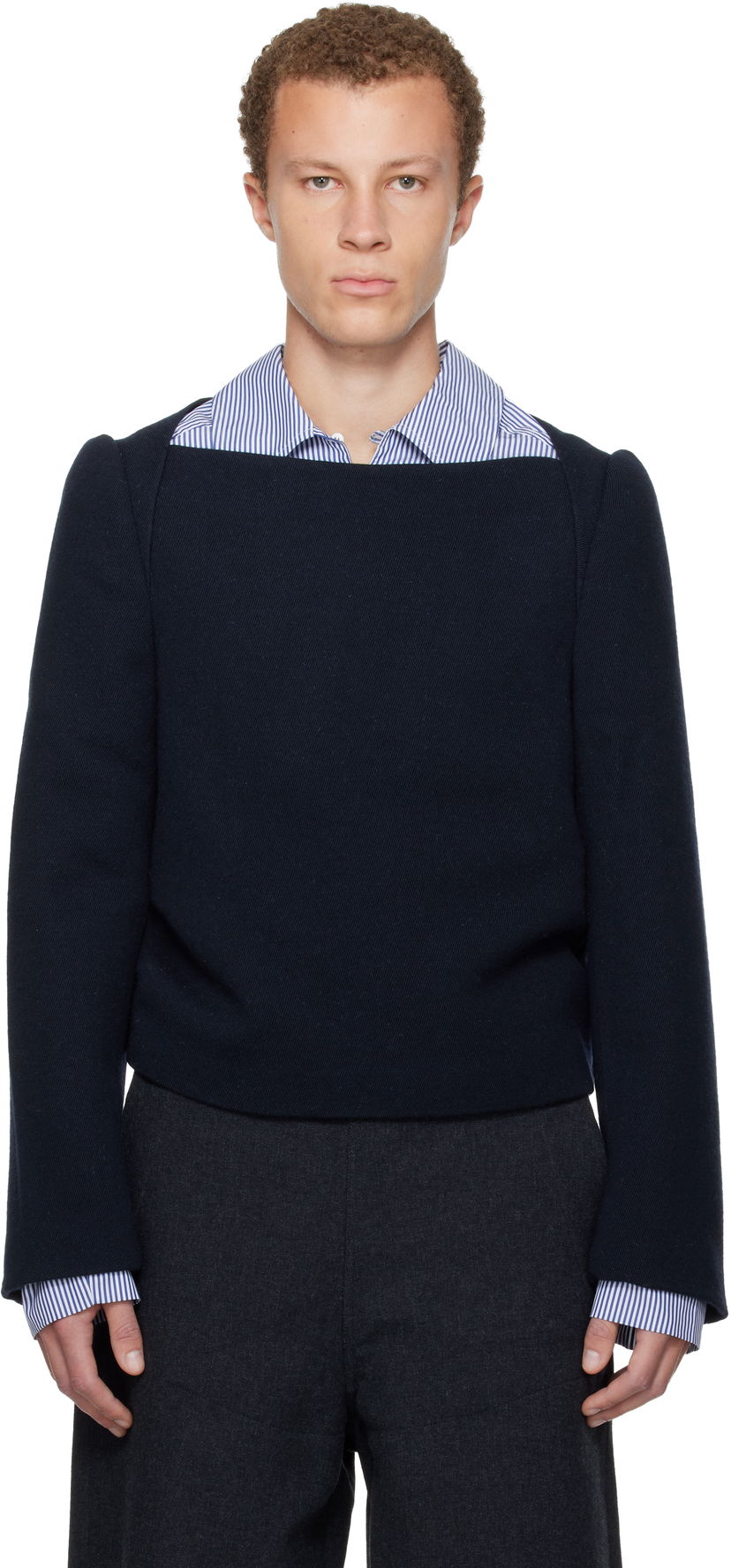 Sweater Dries Van Noten Wool Square-Neck Pullover Mörkblå | 252-020763-2197