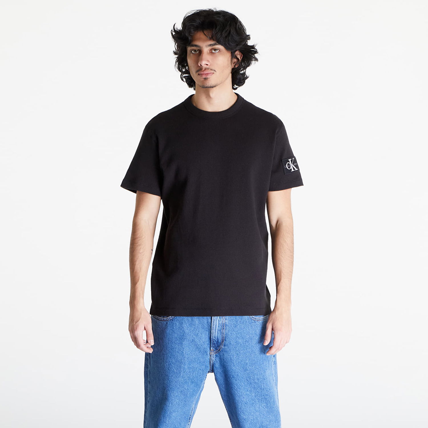 T-shirt CALVIN KLEIN Jeans Badge Waffle Short Sleeve Tee Svart | J30J323489 BEH, 0