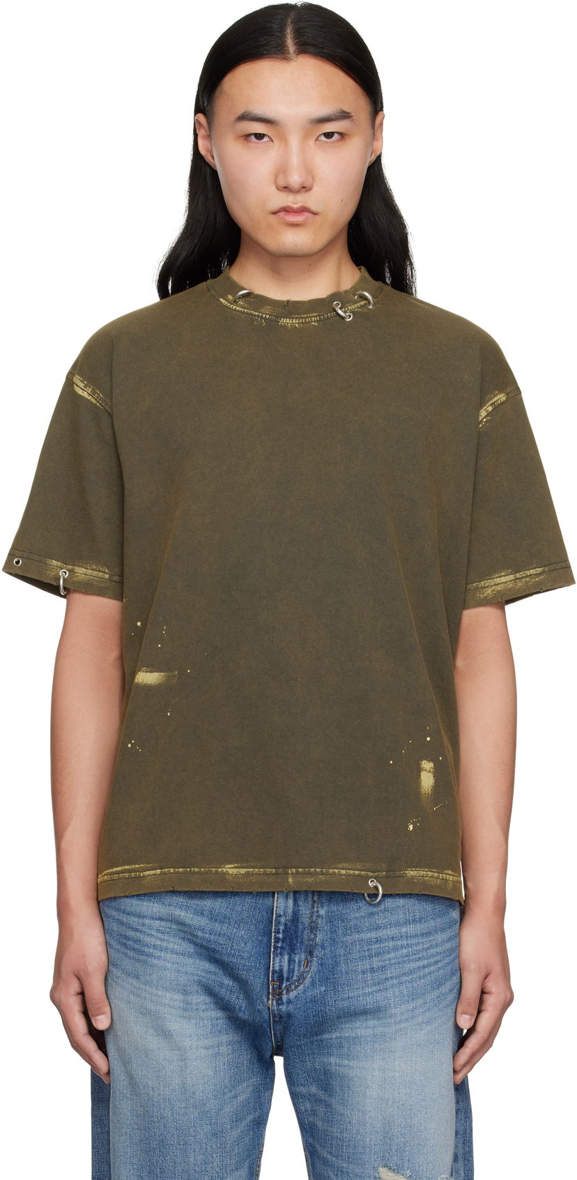 T-shirt We11done We11done Pierced T-Shirt Grön | WD-TT0-25-770-U-CH