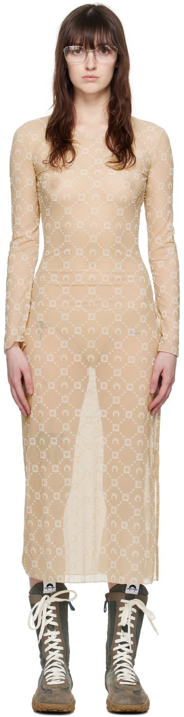 Klä Marine Serre Moonogram Midi Dress Beige | WDR253